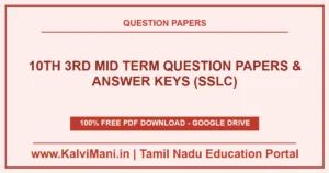 Download Tamil Nadu 10th 3rd Mid Term Question Papers and Answer Keys PDF 2026–2027. Authentic district test papers for Tamil, English, Maths, Science & Social.