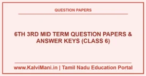 Download Tamil Nadu Class 6 3rd Mid Term Question Papers and Answer Keys PDF 2026–2027. Official district exam papers for Tamil, English, Maths, Science & Social.