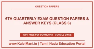 Download Tamil Nadu Class 6 Quarterly Exam Question Papers and Answer Keys PDF 2026–2027. Official district exam papers for Tamil, English, Maths, Science & Social.