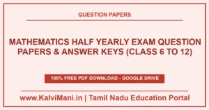 Download Tamil Nadu Mathematics Half Yearly Exam Question Papers & Answer Keys (Class 6 to 12) PDF 2026–2027. Official district papers in TM & EM.