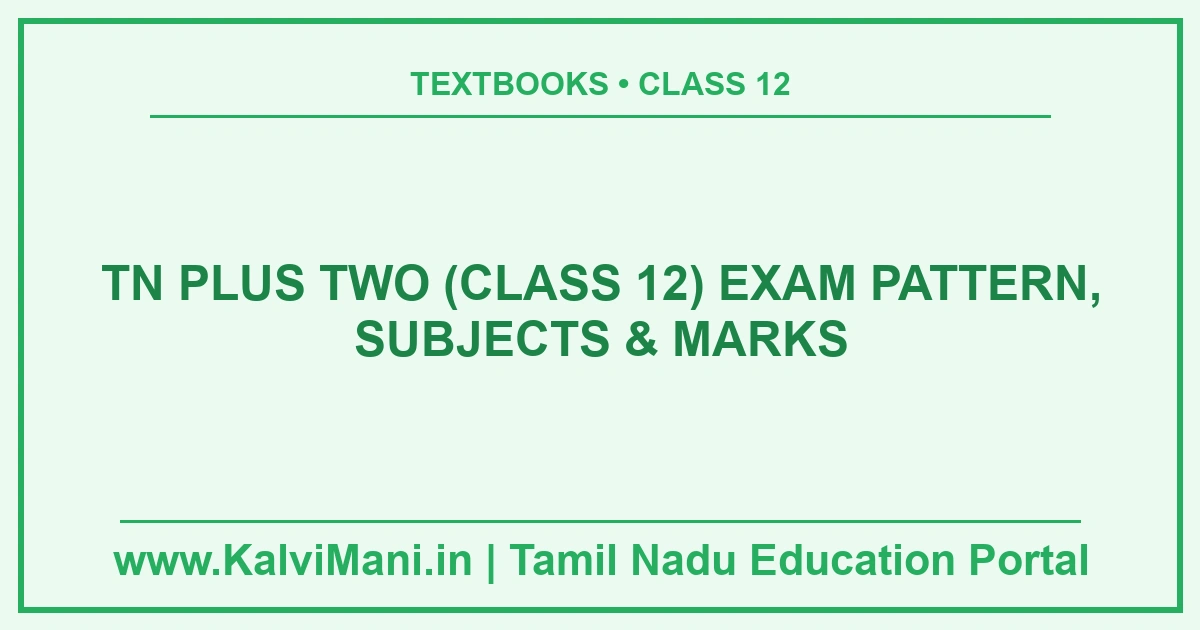 TN Plus Two (Class 12) exam pattern — the six subjects, 100 marks each, the 600-mark total and how the HSE public examination is conducted.